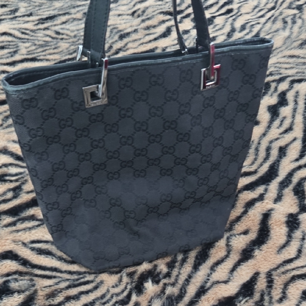 Authentic Vintage Gucci Black/dark Grey Monogram Tote. Some Rub On 1 Side.